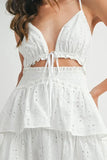 Lace Eyelet Ruffle Mini Dress With Front Cutout