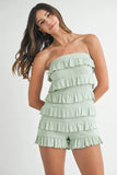 Pointelle Knit Fabric Ruffled Tube Romper