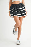 Poplin Ruffle Layered Contract Lace Trim Mini Skirt