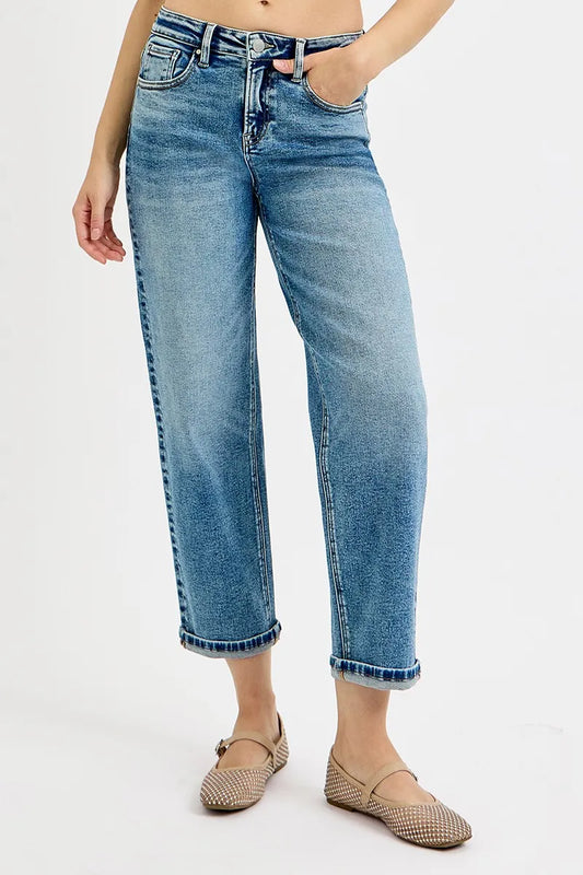 Full Size High Waist Cropped Boyfriend Jeans