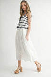 Crochet Stripe Knit Eyelet Mix Midi Dress