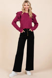 Twill High Waisted Button Fly Wide Leg Pants