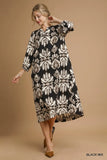 Abstract Floral Pattern Midi Dress