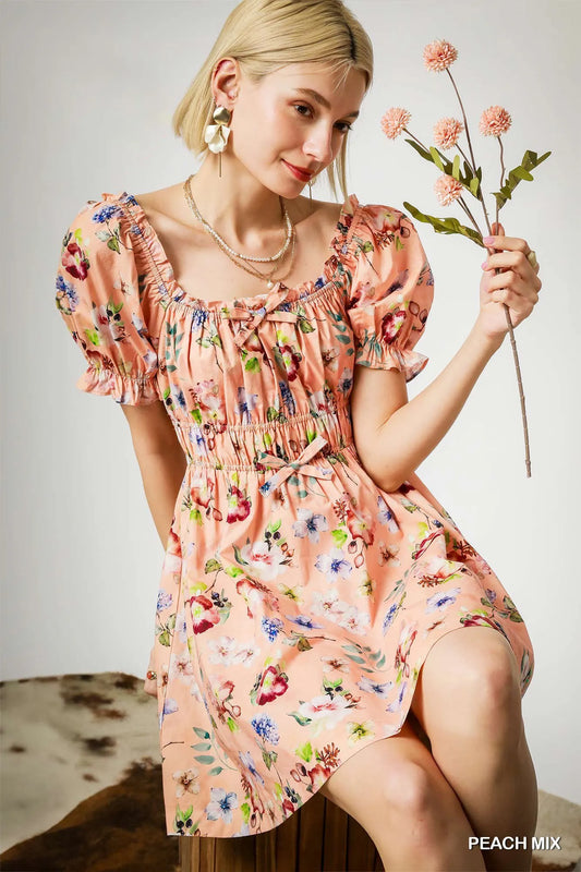 Off-Shoulder Smocked Floral Midi Dress