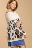 Full Size Leopard Off-Shoulder Long Sleeve Sweater Plus Size
