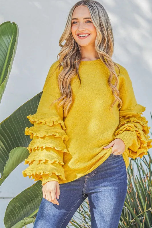 Puffy Ruffles Sleeve Cozy Sweater
