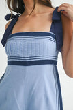 Linen Mix Chevron Sail Shoulder Strap Jumpsuit