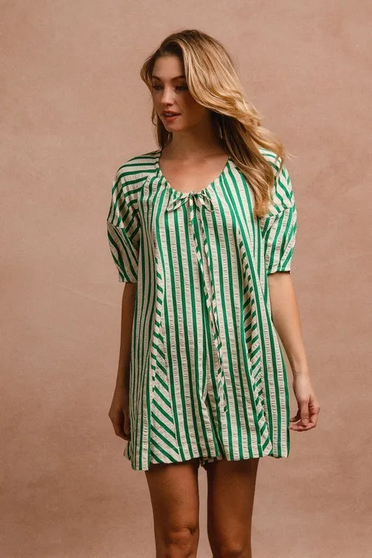 Puffy Sleeves Romper with Back Button Closure
