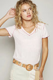 Contrast Stitch V-Neck Ribbed Short Sleeve Tee