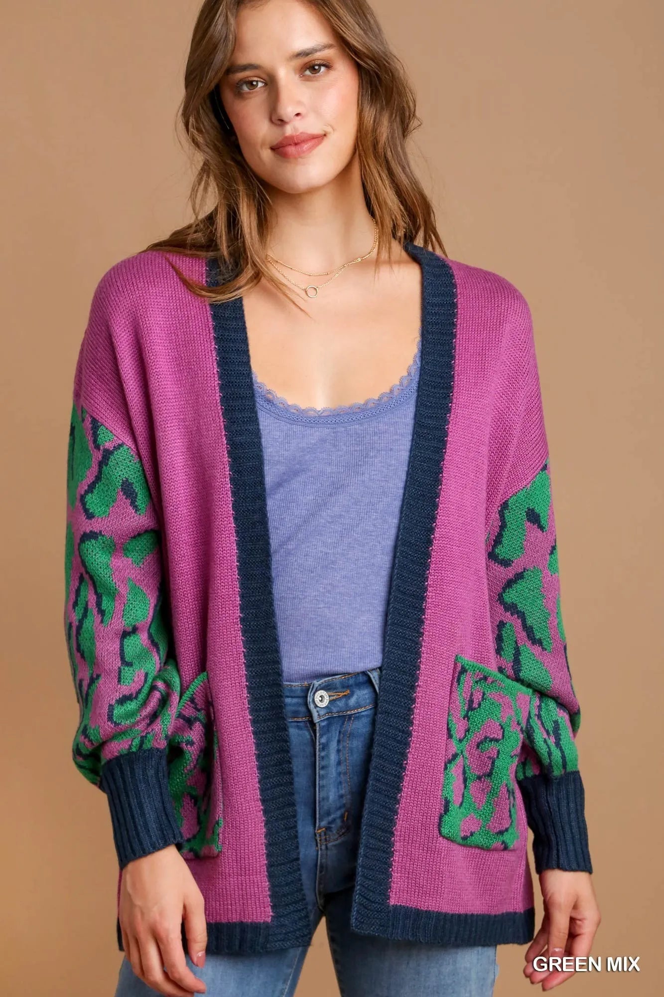 Wild Pattern Open Front Sweater Cardigan