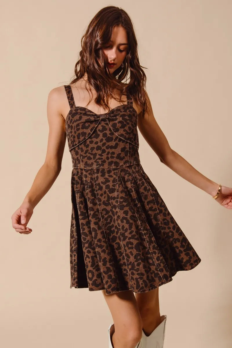 Leopard Print Sweetheart Flare Camisole Dress