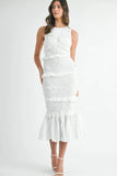 Ruffled Popcorn Smocked Mermaid Midi Dress