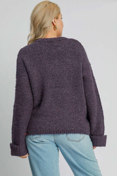 Full Size Round Neck Long Sleeve Boucle Sweater Plus Size