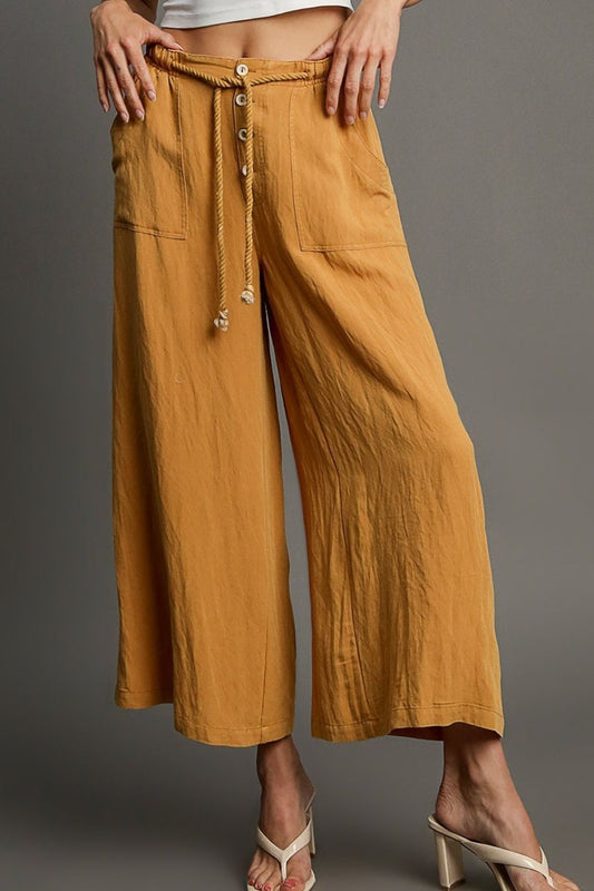 Full Size Rope Drawstring Wide Leg Pants Plus Size