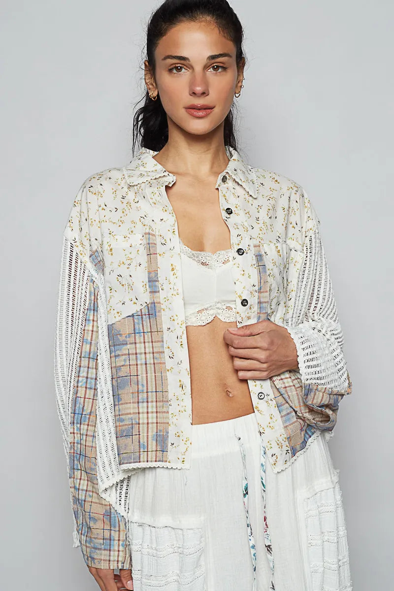 Patchwork Print Oversized Geometric Shirt