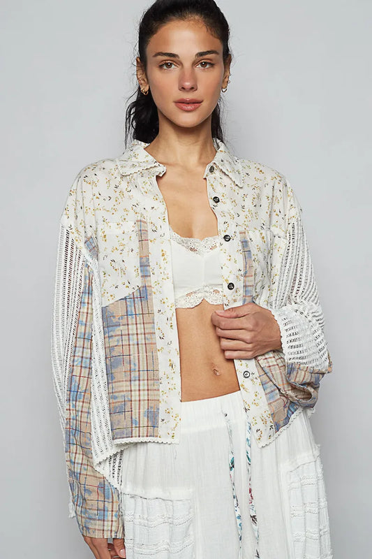 Patchwork Print Oversized Geometric Shirt