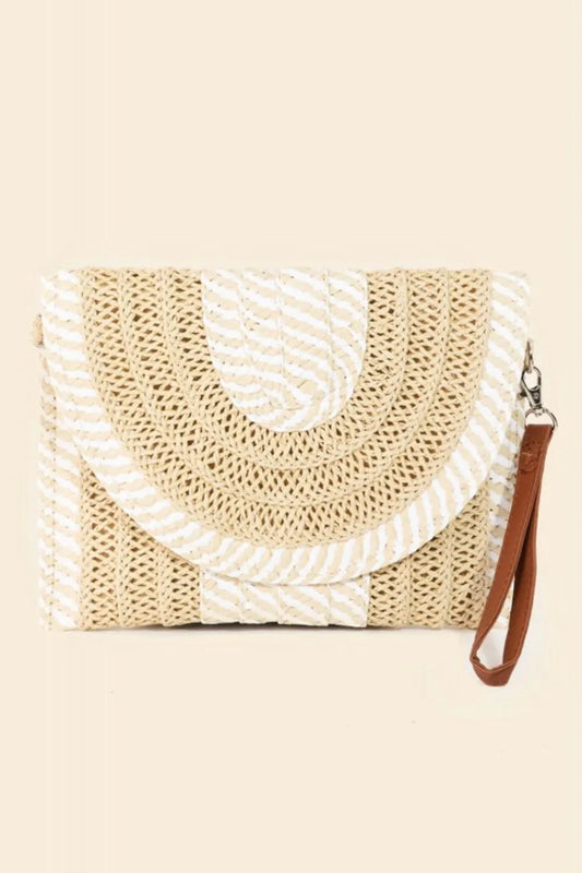 Striped Straw Stitch Clutch Bag