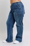 Plus Size High Waist Drawstring Wide Leg Jeans