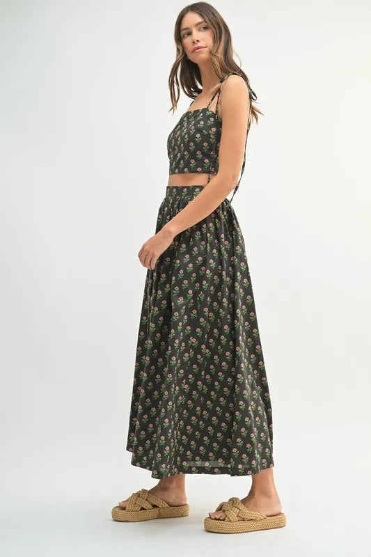 Floral Crop Top and Skirt Set