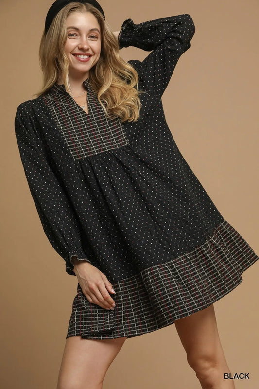 Bohemian Plaid Accent Babydoll Dress