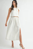 Taffeta Polka Dot Shoulder Ribbon Top and Skirt Set