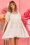 Washed Linen Tiered Midi Dress with Puff Sleeves