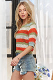 Striped 3/4 Sleeves Sweater Top