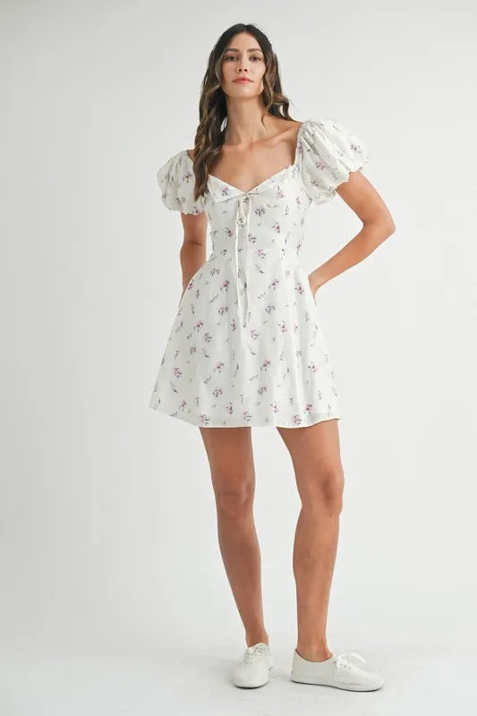 Floral Print Puff Sleeve Mini Dress