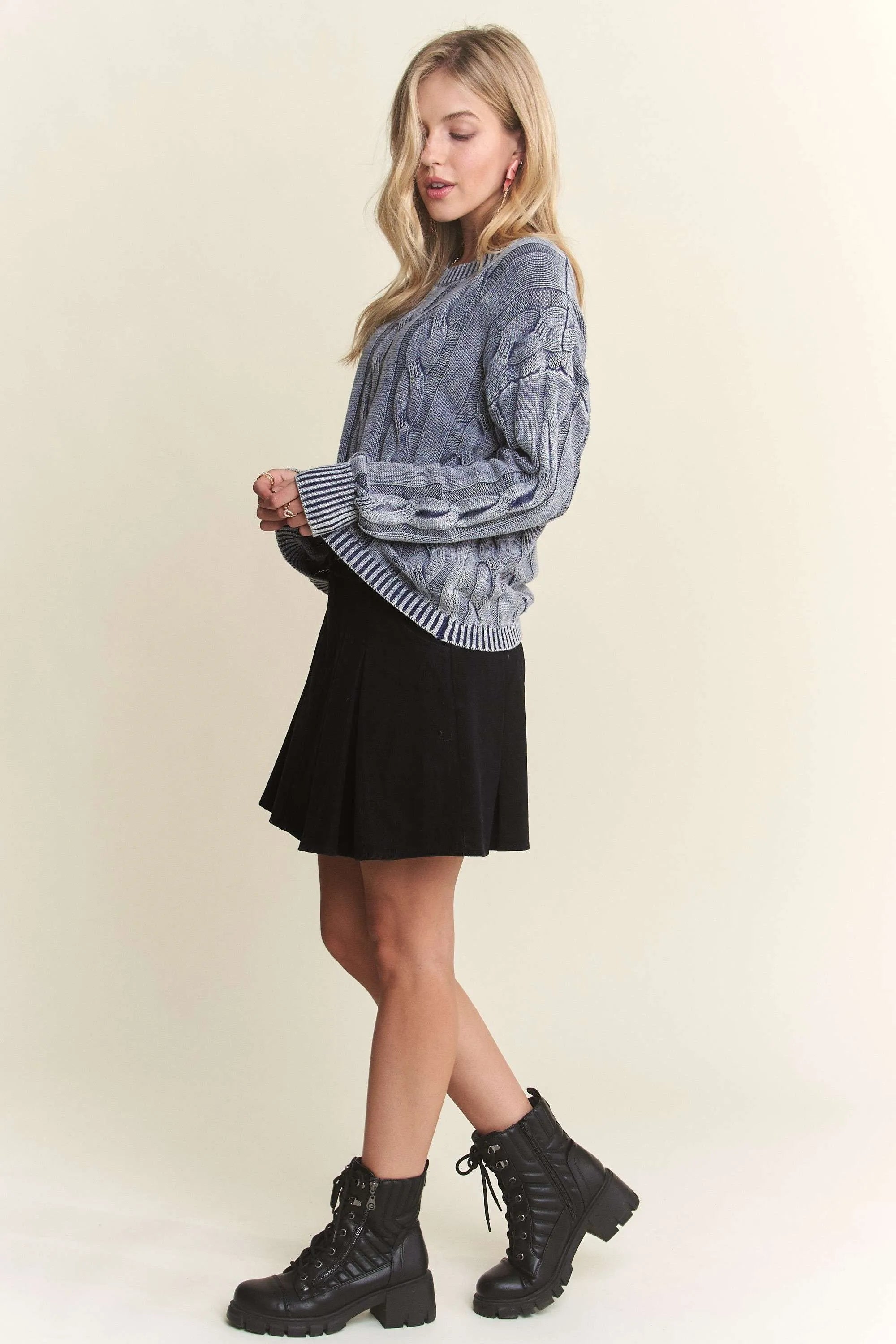Mineral Washed Cable Knit Sweater Top
