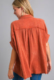 Full Size Cotton Gauze Mineral Wash Button Down Shirt Plus Size