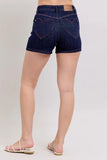 High Waist Heart Shaped Pkts & Red Contrast Thread Denim Shorts