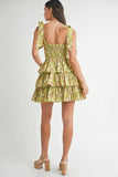 Floral Print Shoulder Tie Layered Mini Dress