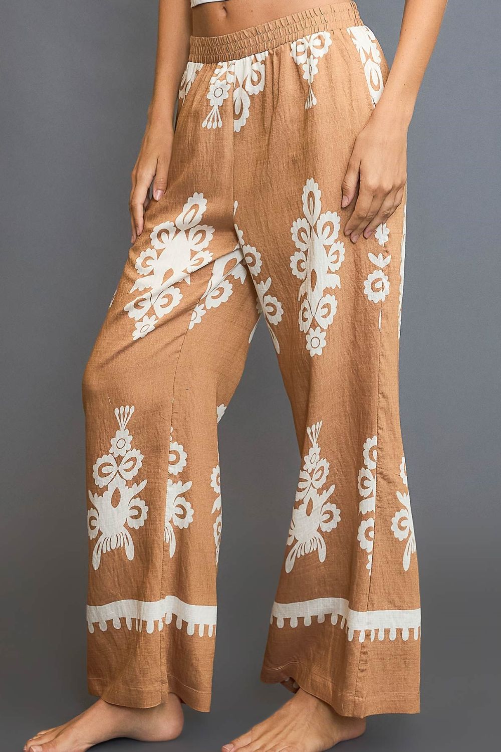 Full Size Border Print Wide Leg Pants Plus Size