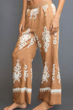 Full Size Border Print Wide Leg Pants Plus Size