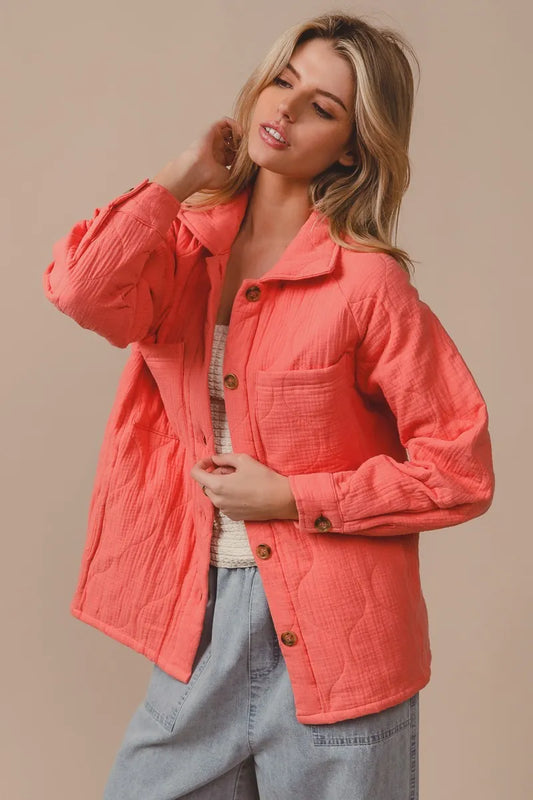 Quilted Long Sleeve Gauze Shirt Jacket