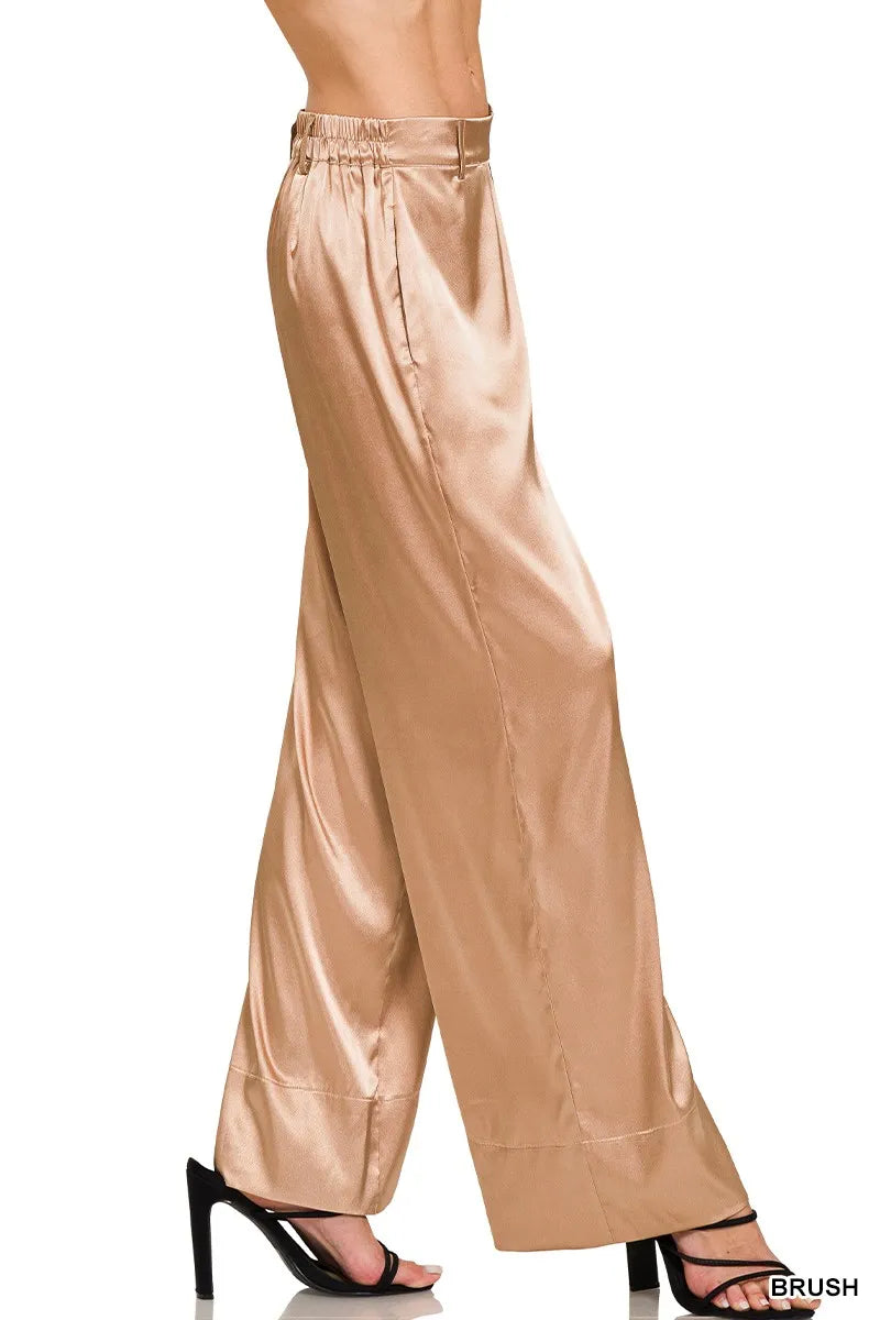 Wide-Leg Satin Pants