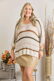Full Size Multi Color Strip Sweater Plus Size