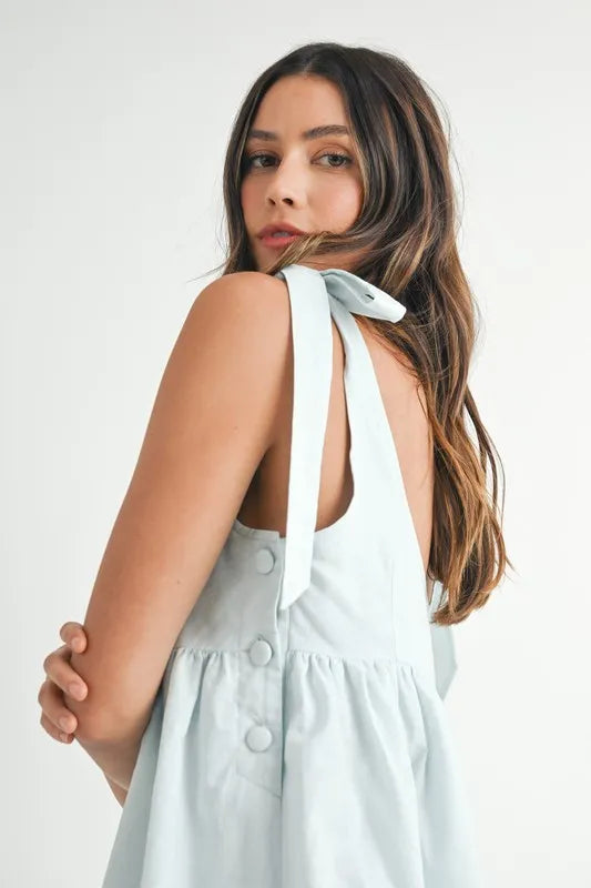 Zig Zag Embroidered Shoulder Tie Mini Dress
