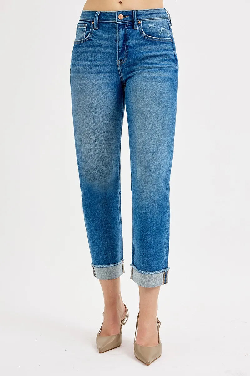 Premium High-Waist Relaxed Fit Cropped Denim Jeans