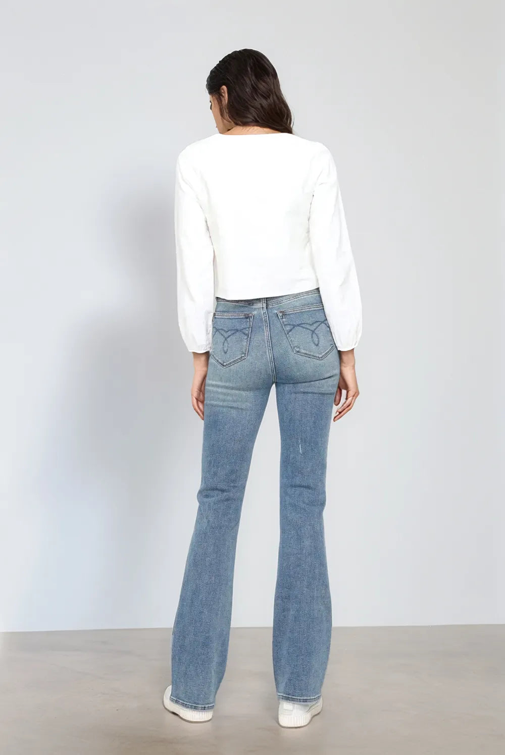 Full Size Tummy Control Back Embroidered Pocketed Bootcut Jeans Plus Size