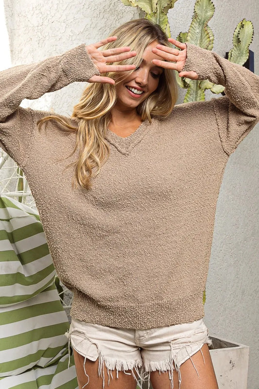 Edgy Popcorn Texture V-Neck Sweater