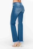 Full Size Raw Hem Distressed Mid Rise Straight Jeans