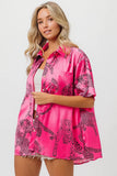 Leopard Print Short Sleeve Silky Satin Shirt Top