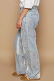 Patchwork Distressed Raw Hem Boyfriend Jeans