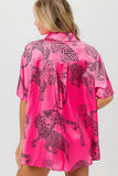 Leopard Print Short Sleeve Silky Satin Shirt Top