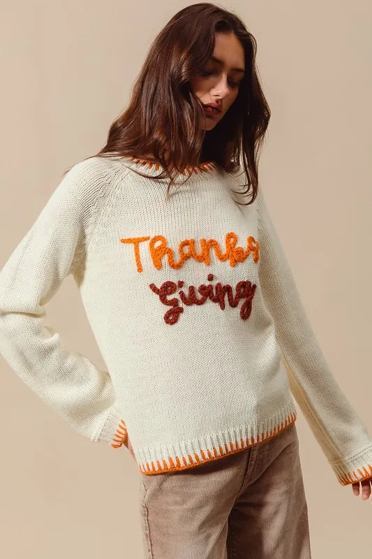 Thanksgiving Tinsel Lettering Sweater Top
