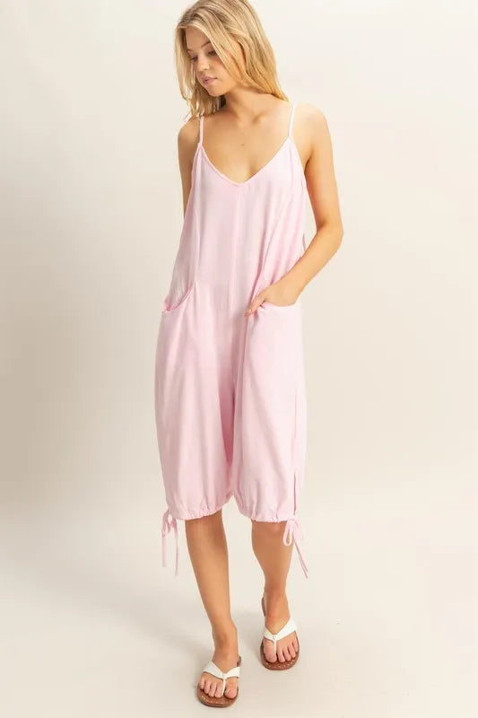 V-Neck Pocket Detail Side Tie Hem Romper