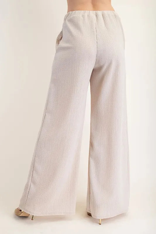 Textured Wide-Leg Pants with Pockets