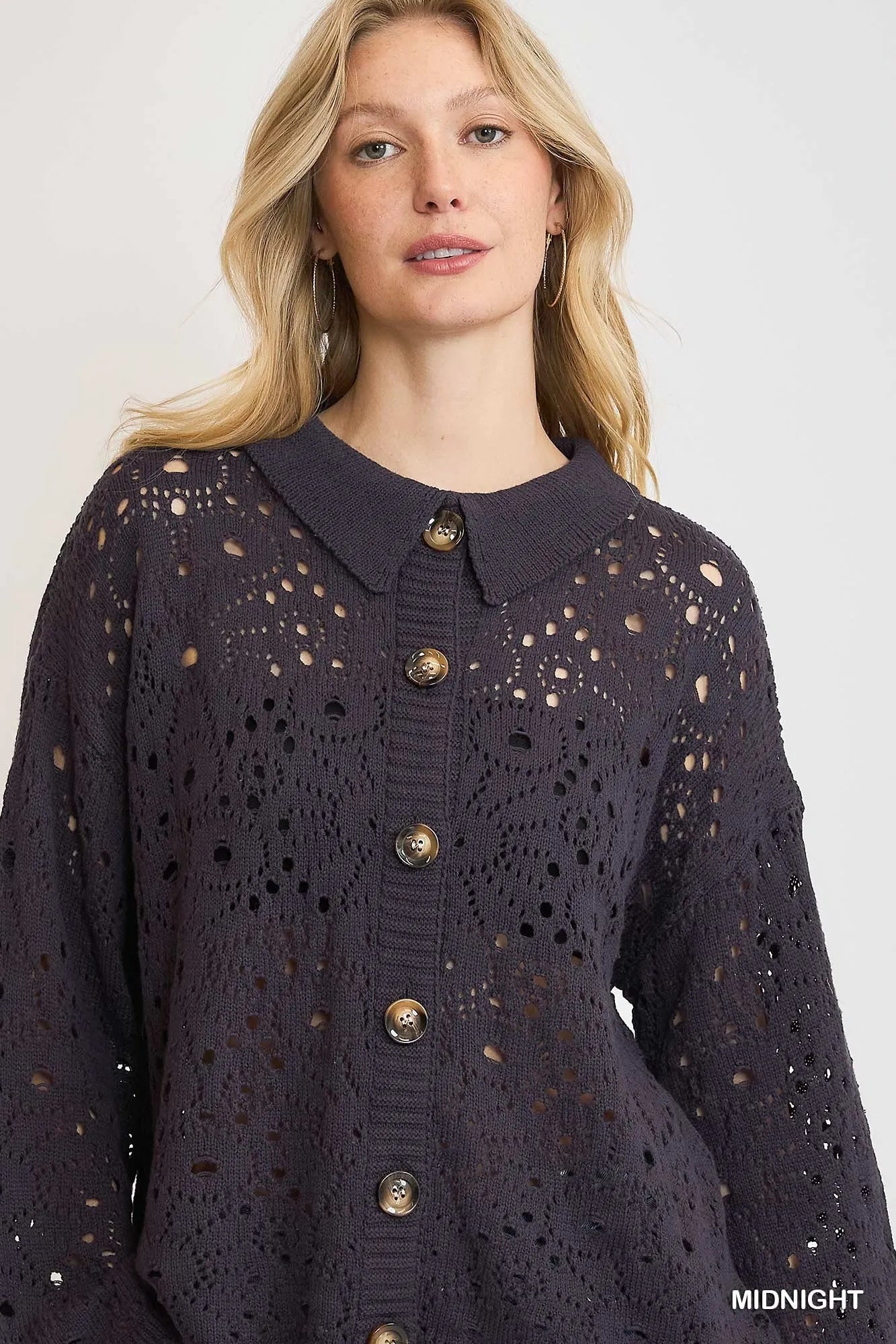 Eyelet Lace Button-Front Cardigan