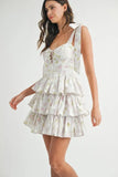 Floral Print Shoulder Tie Layered Mini Dress